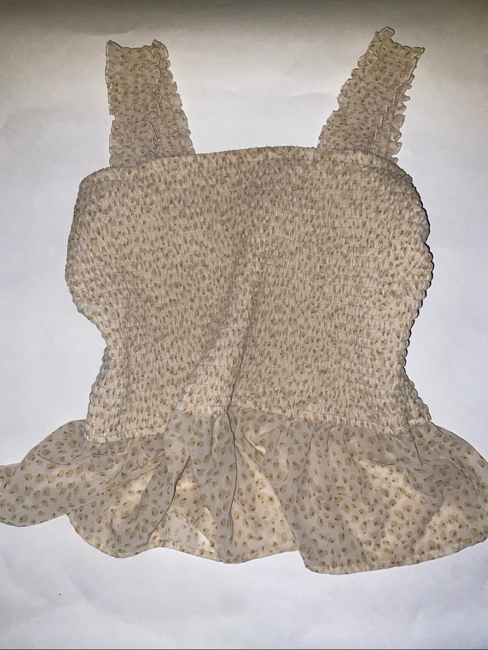 Cream Smocked Ruffle-Hem Camisole